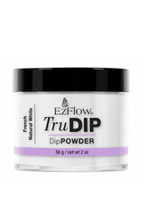 Front view of a 2 ounce clear glass jar containing EzFlow TruDIP Natural White Powder